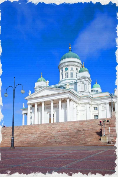 Hoofdkerk Van Evangelische Lutherse Kerk Van Finland Helsinki Olieverf Doek — Stockfoto