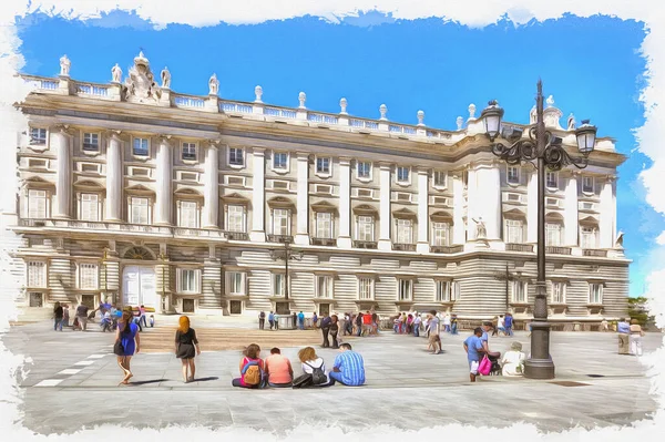 Koninklijk Paleis Hoofdstad Van Spanje Stad Madrid Olieverf Doek Foto — Stockfoto