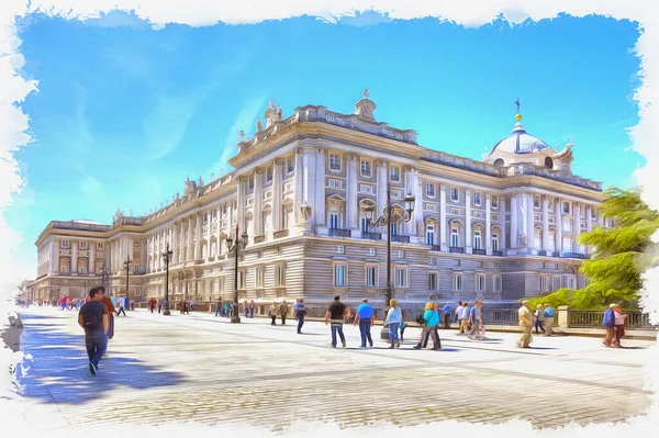 Palácio Real Capital Espanha Cidade Madrid Tinta Óleo Sobre Tela — Fotografia de Stock