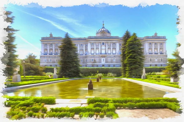 Jardines Sabatini Cerca Del Palacio Real Pintura Óleo Sobre Lienzo — Foto de Stock