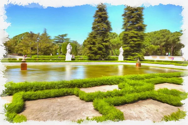 Jardines Sabatini Cerca Del Palacio Real Pintura Óleo Sobre Lienzo —  Fotos de Stock