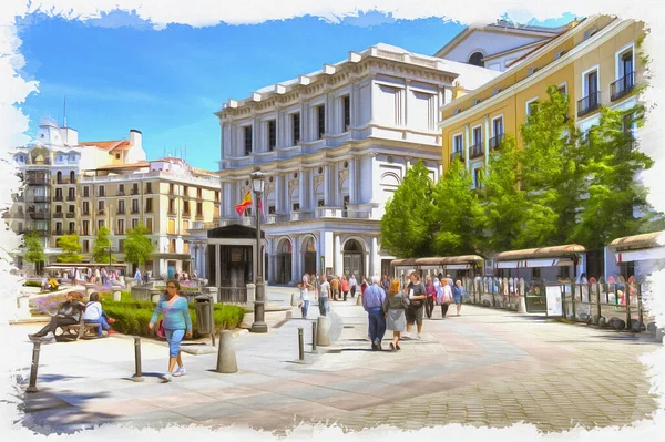Kraliyet Sarayından Önce Doğu Meydanı Plaza Oriente Deki Opera Tiyatrosu — Stok fotoğraf