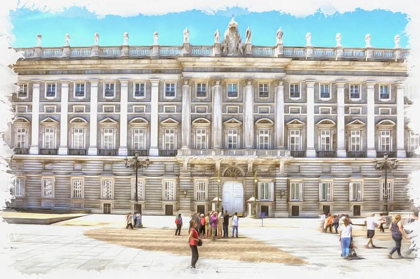 Palácio Real Capital Espanha Cidade Madrid Tinta Óleo Sobre Tela — Fotografia de Stock