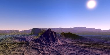 Fantezi uzaylı gezegeni. Dağ. 3B illüstrasyon