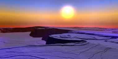 Fantezi uzaylı gezegeni. Dağ. 3B illüstrasyon