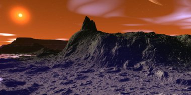 Fantezi uzaylı gezegeni. Dağ. 3B illüstrasyon