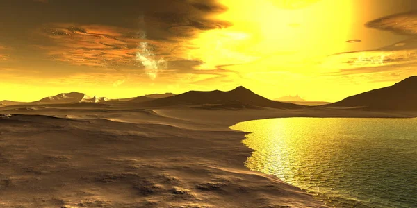 Fantasy Alien Planet Mountain Lake Illustration — Stock Photo, Image