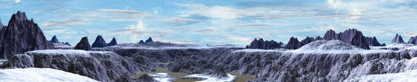 Fantasy Främmande Planet Berg Och Sjö Illustration — Stockfoto