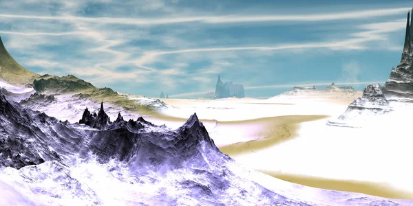Εξωγήινος Πλανήτης Φαντασίας Βουνό Απεικόνιση — Φωτογραφία Αρχείου