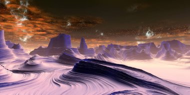 Fantezi uzaylı gezegeni. Dağ. 3B illüstrasyon