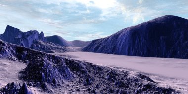 Fantezi uzaylı gezegeni. Dağ. 3B illüstrasyon