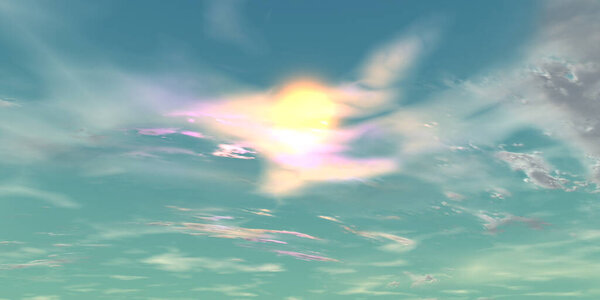The sun on a background of clouds in the sky. 3D illustration