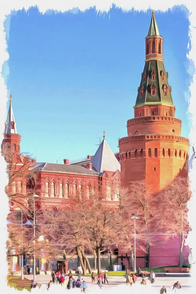 Oil Paint Canvas Picture Photo Imitation Painting Illustration Kremlin Arsenal — Stock Photo, Image