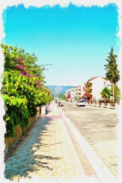 Costa Mediterrâneo Resort Cidade Marmaris Tinta Óleo Sobre Tela Imagem — Fotografia de Stock