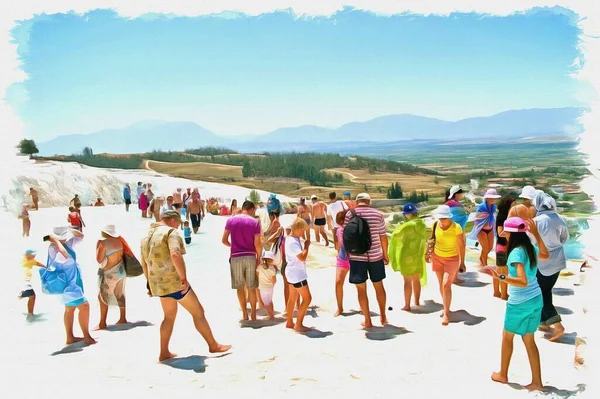 Komplex Geothermischer Quellen Von Pamukkale Südwesten Der Türkei Ölfarbe Auf — Stockfoto