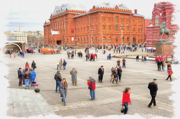 Olejomalba Plátně Obrázek Fotkou Imitace Obrazu Ilustrace Historické Centrum Města — Stock fotografie