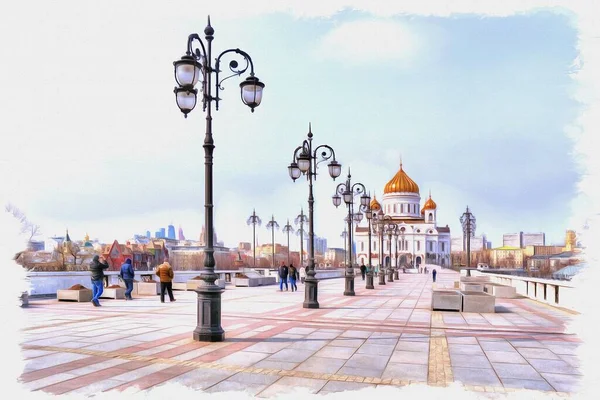 Oil Paint Canvas Picture Photo Imitation Painting Illustration Patriarshy Bridge — Stock Photo, Image