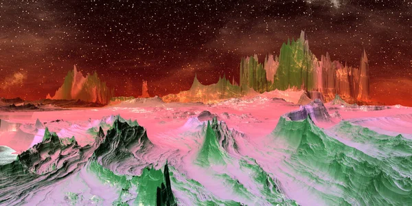 Fantazie Mimozemské Planety Mountain Ilustrace — Stock fotografie