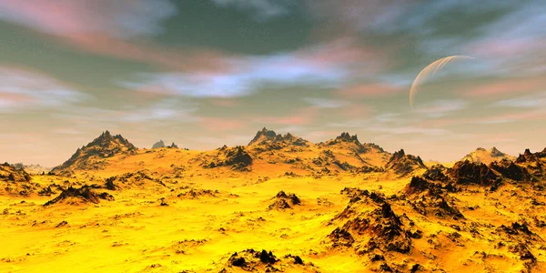 Fantezi Uzaylı Gezegeni Dağ Illüstrasyon — Stok fotoğraf