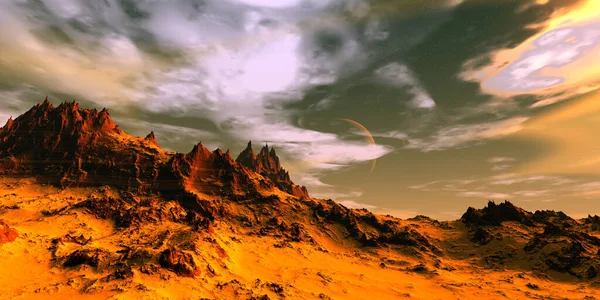 Фантазія Інопланетної Планети Гора Ілюстрація — стокове фото