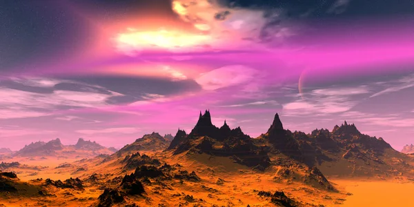 Fantasy Buitenaardse Planeet Berg Illustratie — Stockfoto