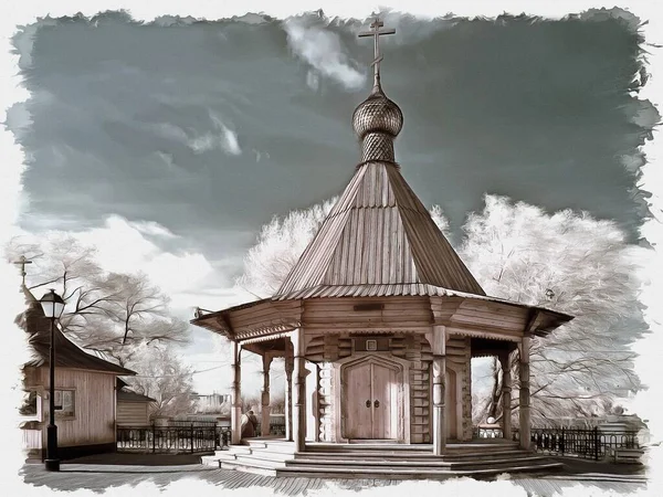캔버스에 사진을 그림을 사진을 교회는 모스크바 교외에 위치하고 — 스톡 사진