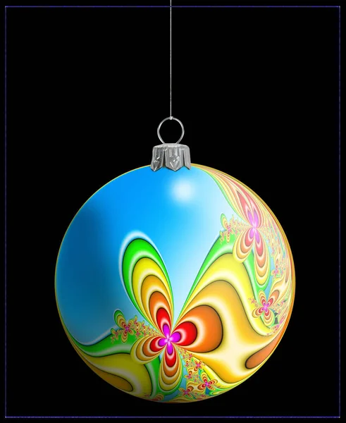 Heller Christbaumschmuck Fraktale Grafiken Weihnachtskugeln Auf Schwarzem Hintergrund Illustration — Stockfoto