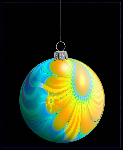 Heller Christbaumschmuck Fraktale Grafiken Weihnachtskugeln Auf Schwarzem Hintergrund Illustration — Stockfoto