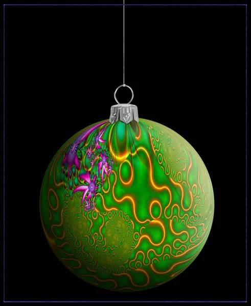 Fényes Karácsonyfa Dekoráció Fraktális Grafika Karácsonyi Labdák Fekete Háttérrel Illusztráció — Stock Fotó