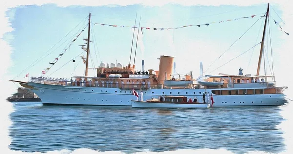 Farba Olejna Płótnie Obraz Zdjęciem Imitacja Malarstwa Ilustracja Royal Yacht — Zdjęcie stockowe