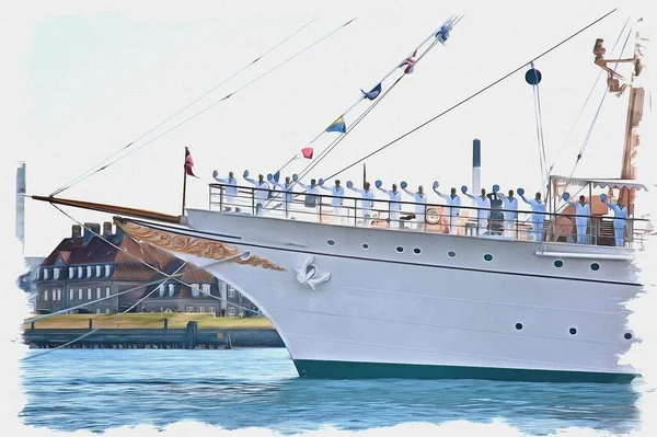 Farba Olejna Płótnie Obraz Zdjęciem Imitacja Malarstwa Ilustracja Royal Yacht — Zdjęcie stockowe