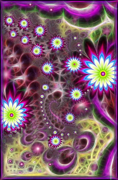 Textur Rahmen Des Bildes Abstraktes Fraktal Computergrafik Illustration Blumen — Stockfoto