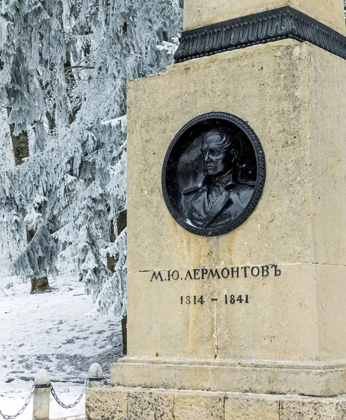 Крупным планом барельеф русский поэт Лермонтова — стоковое фото