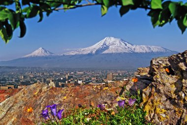 Ağrı Dağı ve Yerevan şehir 