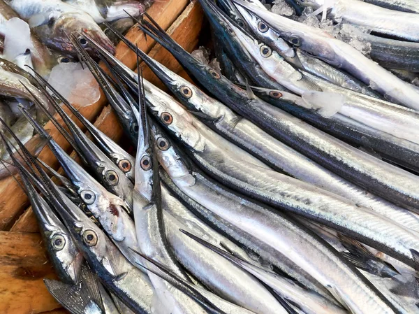 Garfish 카운터에 생선가 게. 이스탄불, 터키. — 스톡 사진