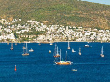 Bodrum Koyu 'nun üst manzarası. Bir sürü yatı olan güzel bir manzara.