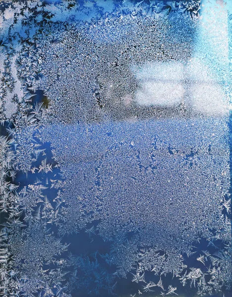 Mooie Besneeuwde Ornament Een Bevroren Glas Samenvatting Van Natuur — Stockfoto