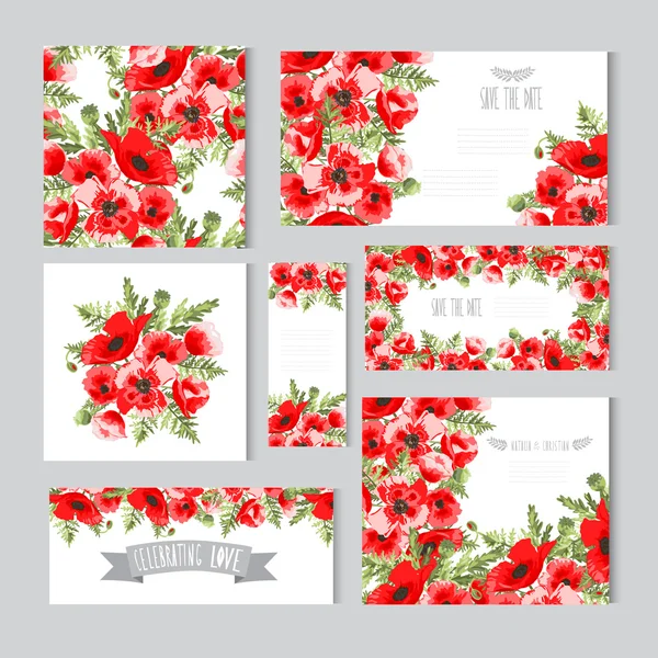 Set di carte floreali — Vettoriale Stock