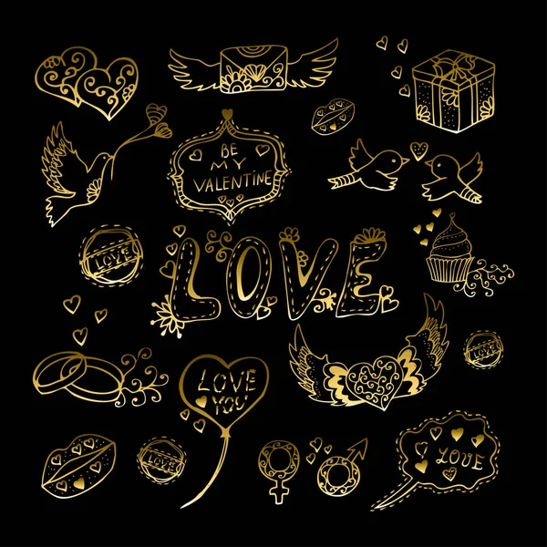 Valentines dorées éléments ensemble — Image vectorielle