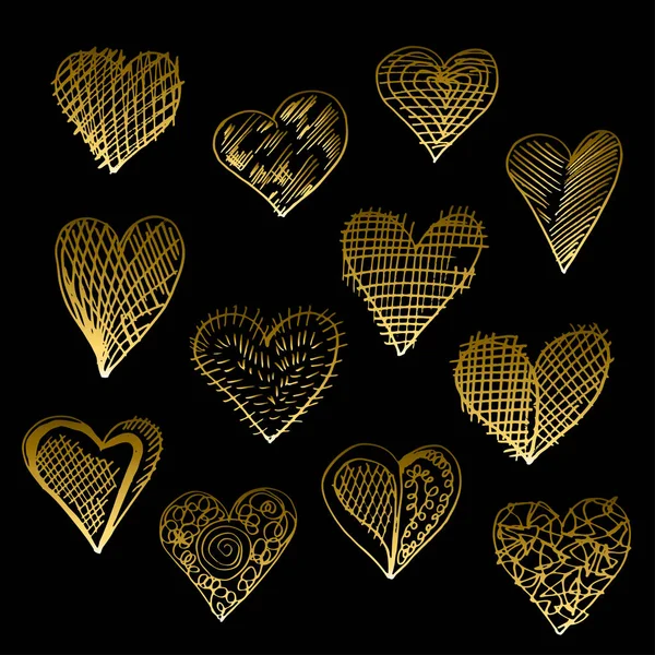 Corazones de oro conjunto — Archivo Imágenes Vectoriales