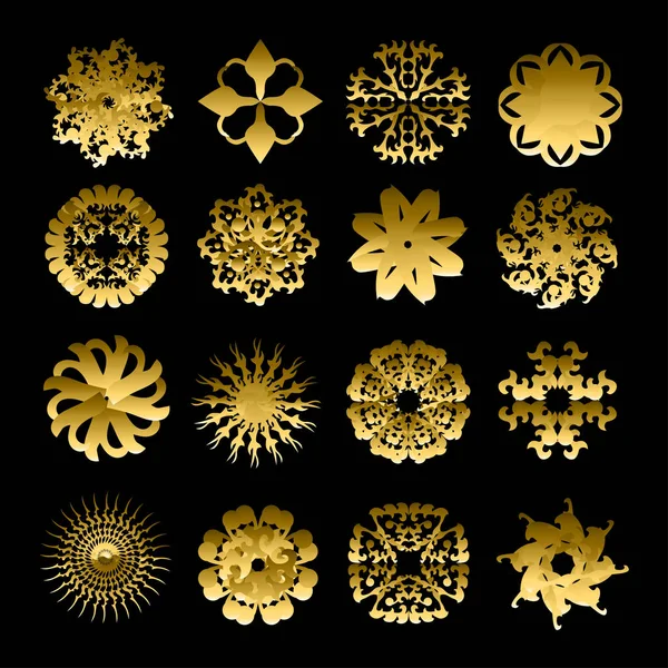 Copos de nieve de oro conjunto — Archivo Imágenes Vectoriales