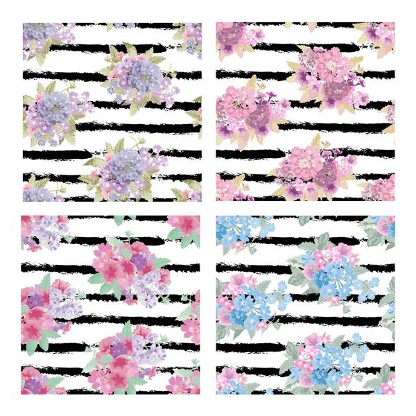 Conjunto de patrones florales sin costura — Vector de stock