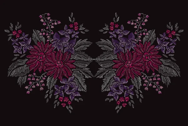 Bordado decoración floral — Vector de stock