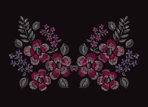 刺绣装饰花卉 — 图库矢量图片
