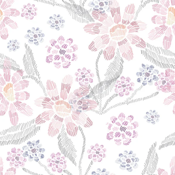 Embroidery floral seamless pattern — Stock Vector