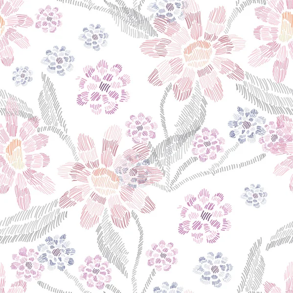 Broderie motif floral sans couture — Image vectorielle