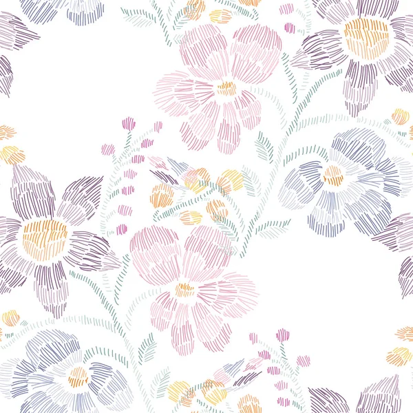 Embroidery floral seamless pattern — Stock Vector