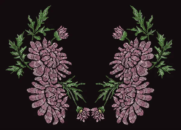 Broderie décoration florale — Image vectorielle