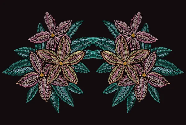 Dekoracje kwiatowe hafty — Wektor stockowy