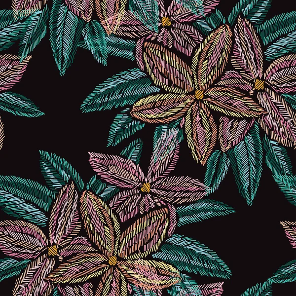 Bordado floral patrón sin costura — Vector de stock